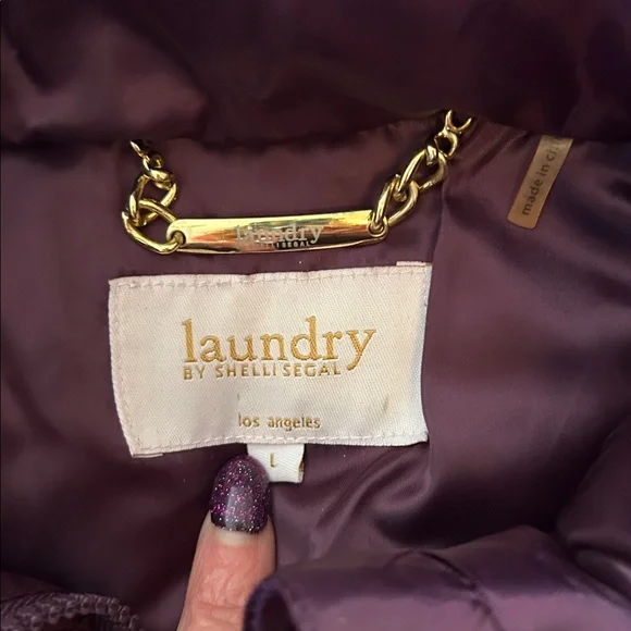 laundry By Shelli Segal Puffer Jacket with Faux Fur Deep Purple & Black - Picture 11 of 13